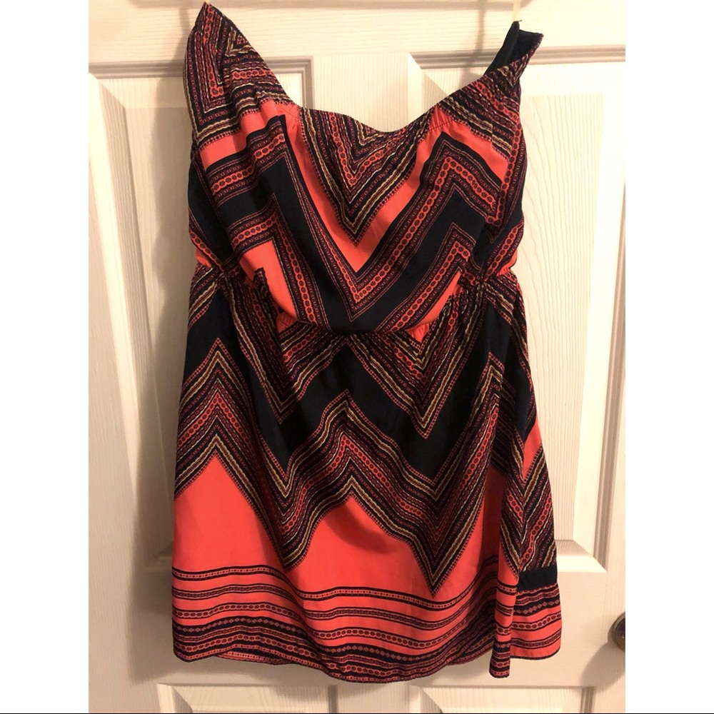 Express strapless dress, pink and navy